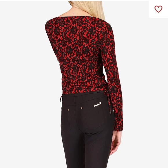 ✅MICHAEL Michael Kors Petite Lace Square Neck Ruched Long Sleeve Top - Picture 3 of 3